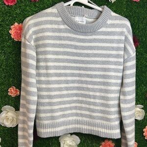 Pink Rose Light Gray & White Striped Women's Sweater
